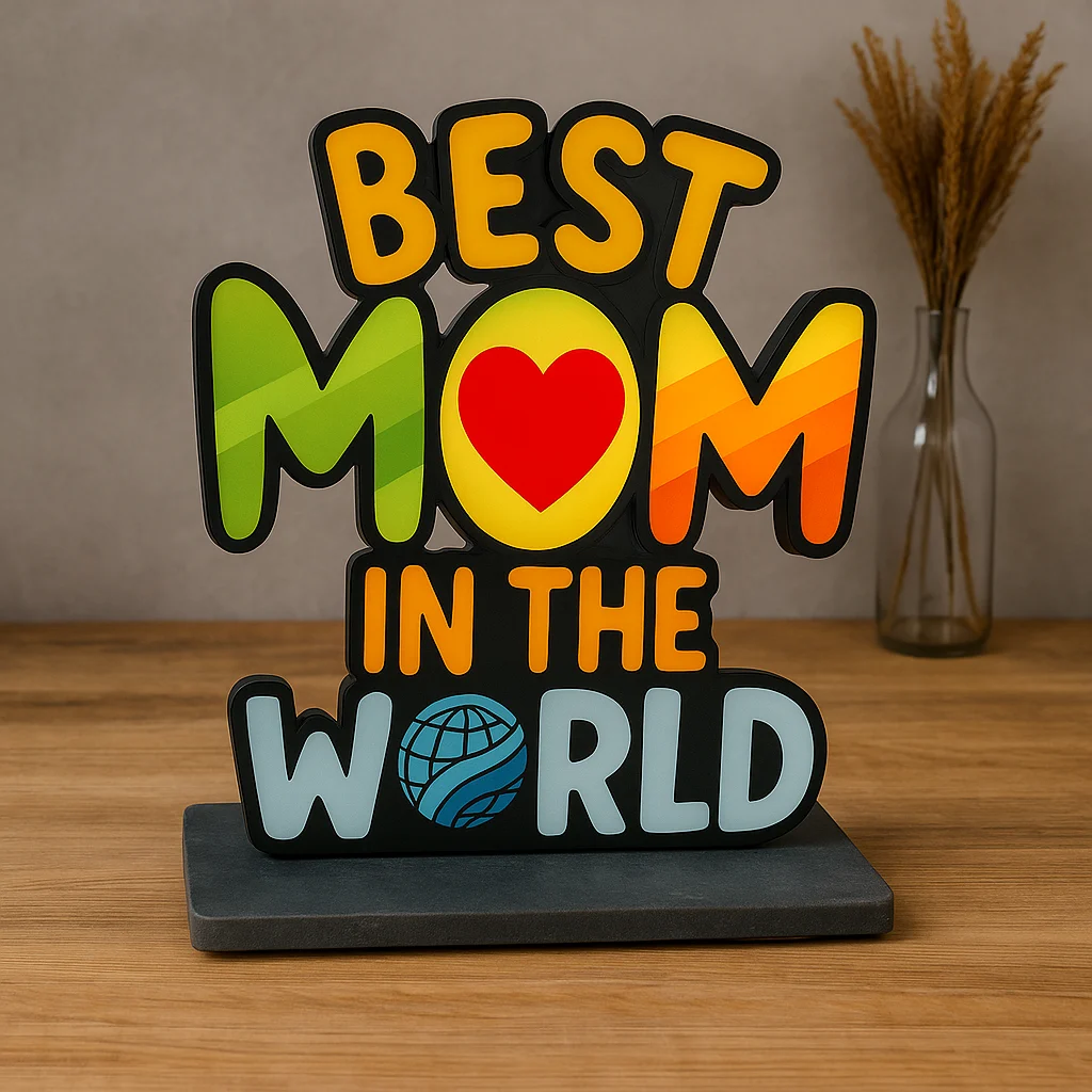 Best Mom In The World Wooden Trophy Gift